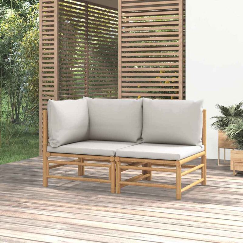 2-tlg. Garten-lounge-set Hellgraue Kissen Bambus - Vidaxl