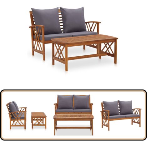 2-tlg. Garten-Lounge-Set mit Auflagen Massivholz Akazie - Gartensofa - Lounge Set - Gartenmöbel - Outdoor Furniture - Holzmöbel
