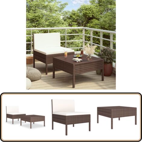 2-tlg. Garten-Lounge-Set mit Auflagen Poly Rattan Braun - Gartenloungeset - Loungemöbel - Outdoormöbel - Rattanmöbel - Gartenmöbel-Set