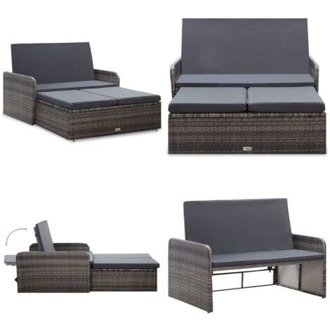 2-tlg. Garten-Lounge-Set mit Auflagen Poly Rattan Grau - Gartenmöbel - Lounge-Set - Rattan-Sofa - Outdoor-Möbel - Gartenloungesessel - Home & Living