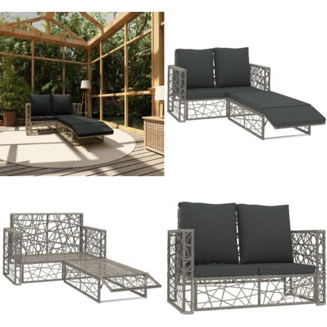 2-tlg. Garten-Lounge-Set mit Auflagen Poly Rattan Grau - Gartenmöbel - Loungemöbel - Rattanmöbel - Outdoormöbel - Balkonmöbeln - Home & Living