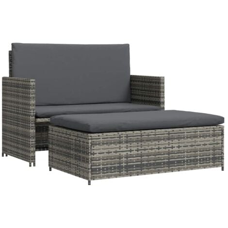 2-tlg. Garten-Lounge-Set mit Auflagen Poly Rattan Grau vidaXL