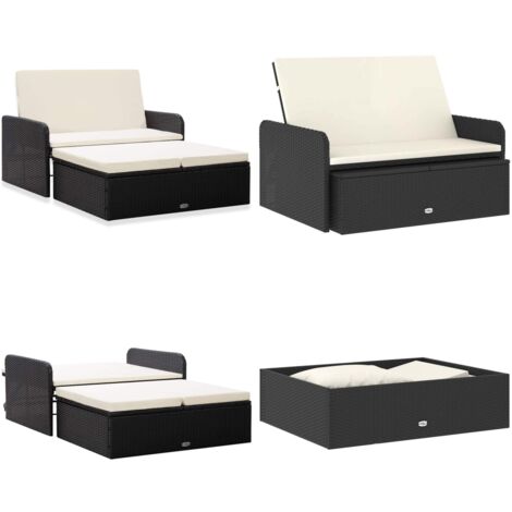 2-tlg. Garten-Lounge-Set mit Auflagen Poly Rattan Schwarz - Gartenmöbeln - Lounge-Set - Rattan Möbel - Outdoor Möbel - Balkonmöbel - Home & Living