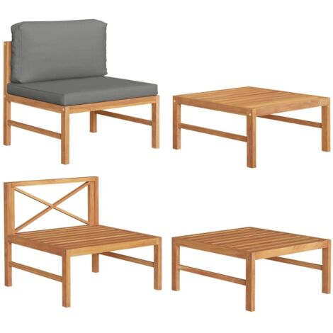 2-tlg. Garten-Lounge-Set mit Dunkelgrauen Kissen Teakholz vidaXL