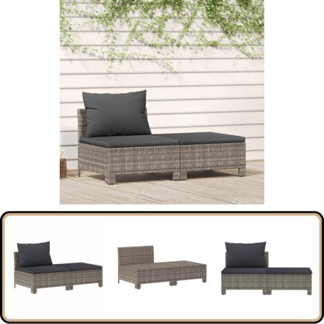 2-tlg. Garten-Lounge-Set mit Kissen Grau Poly Rattan - Gartenloungeset - Rattan Möbel - Outdoor Möbel - Gartengeräte - Balkonmöbel