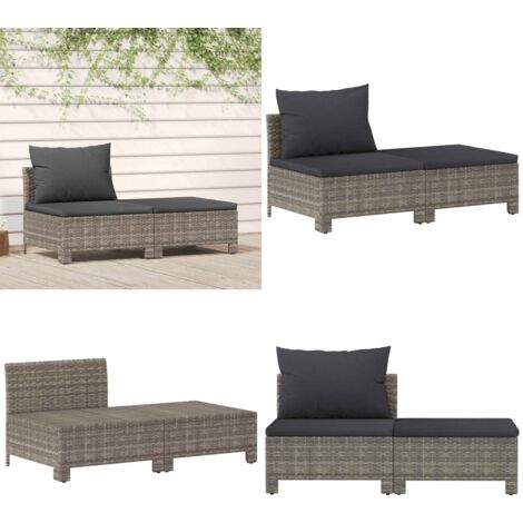 2-tlg. Garten-Lounge-Set mit Kissen Grau Poly Rattan - Gartenloungeset - Rattan Möbel - Outdoor Möbel - Gartengeräte - Balkonmöbel - Home & Living