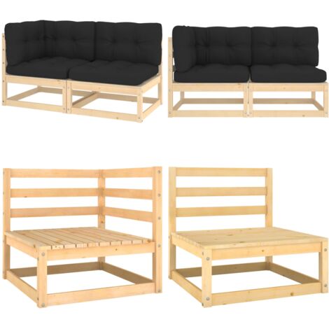 2-tlg. Garten-Lounge-Set mit Kissen Kiefer Massivholz - Gartensessel - Loungemöbel - Gartenmöbel - Rattan Möbel - Outdoor Furniture - Home & Living