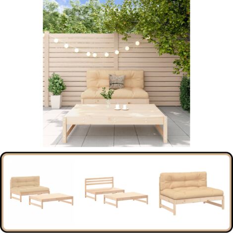 2-tlg. Garten-Lounge-Set mit Kissen Massivholz - Gartenmöbel - Loungesessel - Gartenloungeset - Rattan Möbel - Holz Gartenmöbel