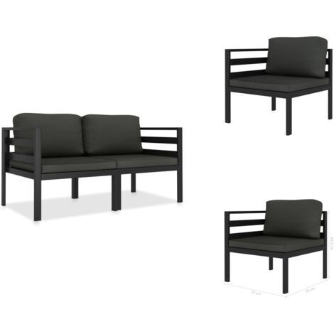 2-tlg. Garten-Sofagarnitur mit Auflagen Aluminium Anthrazit - Ecksofa - Gartenmöbel - Loungesessel - Outdoor Möbel - Alu-Sofa