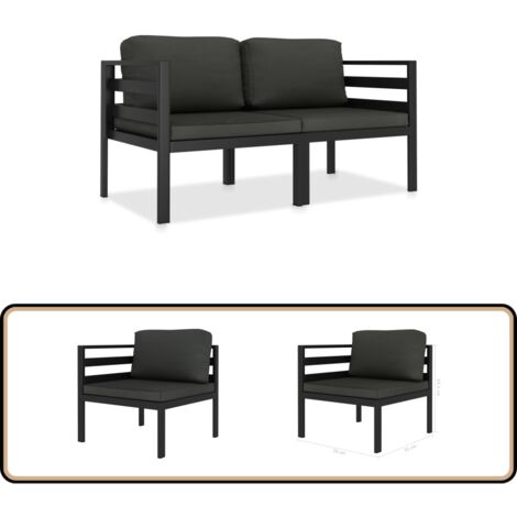2-tlg. Garten-Sofagarnitur mit Auflagen Aluminium Anthrazit - Ecksofa - Gartenmöbel - Loungesessel - Outdoor Möbel - Alu-Sofa
