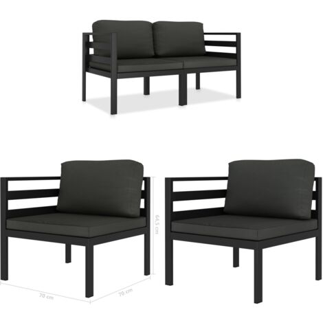 2-tlg. Garten-Sofagarnitur mit Auflagen Aluminium Anthrazit - Ecksofa - Gartenmöbel - Loungesessel - Outdoor Möbel - Alu-Sofa - Home & Living