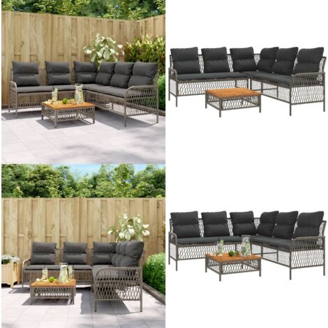 2-tlg. Garten-Sofagarnitur mit Auflagen Poly Rattan Grau - Gartensorgsofa - Outdoor-Lounge - Gartenmöbelset - Rattan-Sofa - Lounge Set - Home & Living