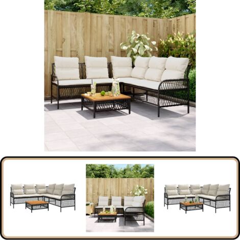 2-tlg. Garten-Sofagarnitur mit Auflagen Schwarz Poly Rattan - Gartensorgaunität - Outdoor Möblierung - Lounge Set - Gartenmöbel - Rattan Sessel