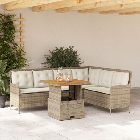 2-tlg. Garten-Sofagarnitur mit Kissen Beige Poly Rattan vidaXL