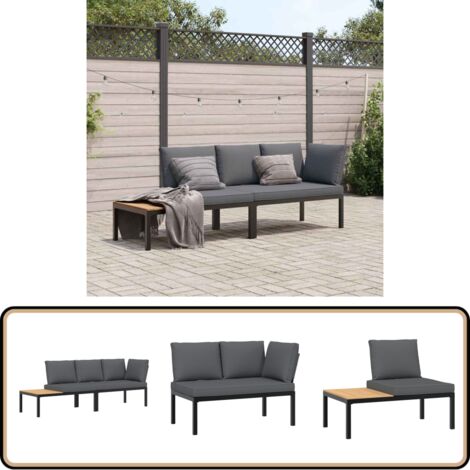 2-tlg. Garten-Sofagarnitur mit Kissen Schwarz Aluminium - Gartensorte - Gartenmöbeln - Outdoor Möbel - Lounge Möbel - Esszimmergarnituren