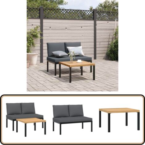 2-tlg. Garten-Sofagarnitur mit Kissen Schwarz Aluminium - Gartensortiment - Gartenmöbeln - Outdoor Möbel - Balkonmöbel - Esstisch