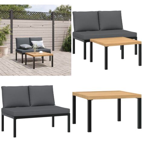2-tlg. Garten-Sofagarnitur mit Kissen Schwarz Aluminium - Gartensortiment - Gartenmöbeln - Outdoor Möbel - Balkonmöbel - Esstisch - Home & Living