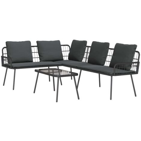 2-tlg. Garten-Sofagarnitur mit Kissen Schwarz Poly Rattan vidaXL386452