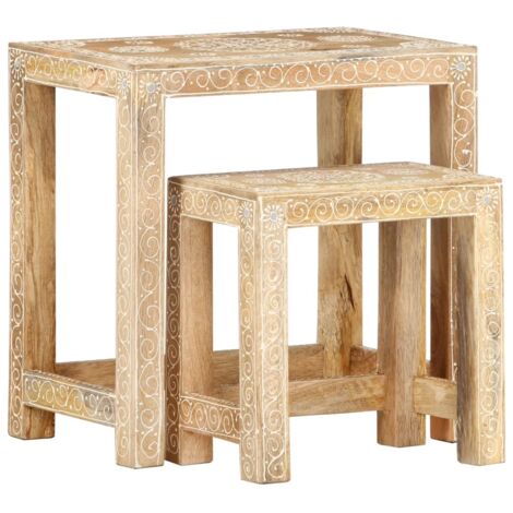 2-tlg. Handbemaltes Beistelltisch-Set Massivholz Mango vidaXL