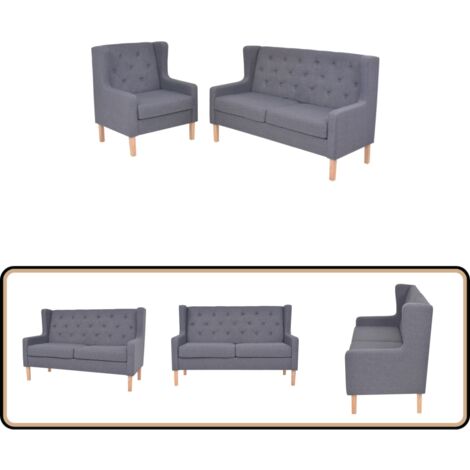 2-tlg. Sofa-Set Stoff Grau - Couch Set - Wohnlandschaft - Grau - Modernes Sofa - Gemütliches Sofa