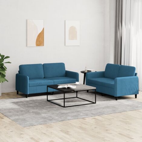 2-tlg. Sofagarnitur Blau Samt vidaXL