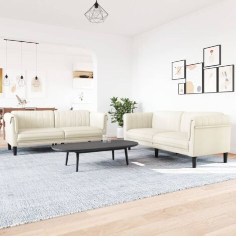2-tlg. Sofagarnitur Creme Samt vidaXL
