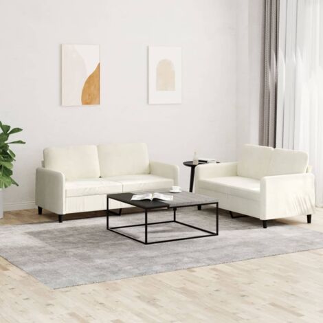 2-tlg. Sofagarnitur Creme Samt vidaXL