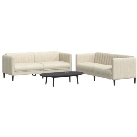2-tlg. Sofagarnitur Creme Stoff vidaXL