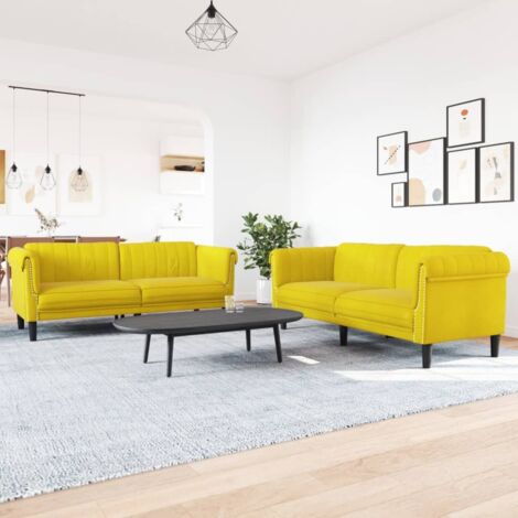 2-tlg. Sofagarnitur Gelb Samt vidaXL