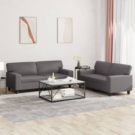 2-tlg. Sofagarnitur Grau Kunstleder vidaXL