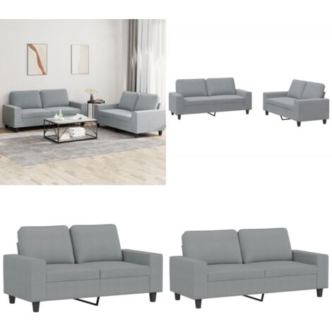 2-tlg. Sofagarnitur Hellgrau Stoff - Couch - Esszimmertisch - Wohnzimmersofa - Grau Sofa - Gemütliches Sofa - Home & Living