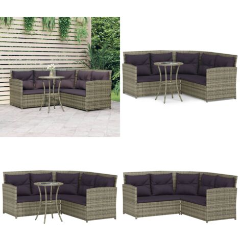 2-tlg. Sofagarnitur in L-Form mit Kissen Grau Poly Rattan - Gartengeräte - Gartenlounge - Outdoor Möbel - Esstisch - Gartentisch - Home & Living