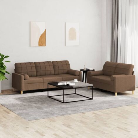2-tlg. Sofagarnitur mit Kissen Braun Stoff vidaXL