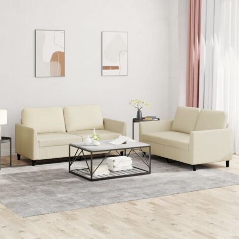 2-tlg. Sofagarnitur mit Kissen Creme Kunstleder vidaXL