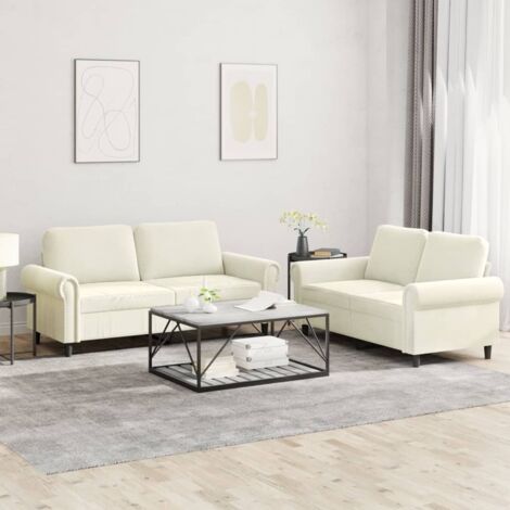 2-tlg. Sofagarnitur mit Kissen Creme Samt vidaXL38065