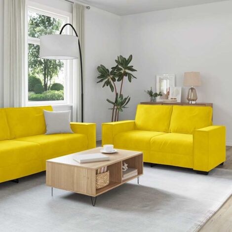 2-tlg. Sofagarnitur mit Kissen Gelb Samt vidaXL