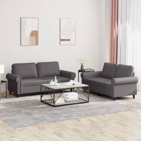 2-tlg. Sofagarnitur mit Kissen Grau Kunstleder vidaXL