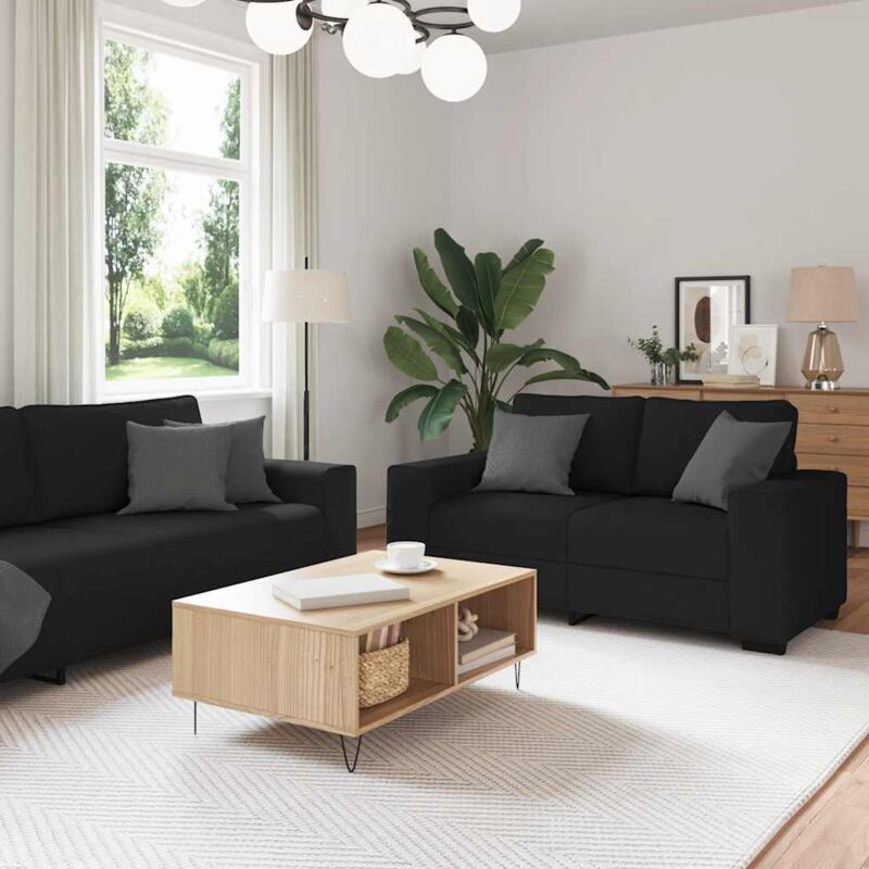 2-tlg. Sofagarnitur Mit Kissen Schwarz Stoff Vidaxl