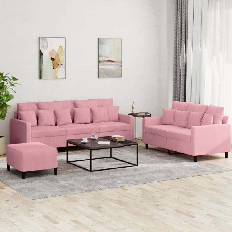 3-tlg. Sofagarnitur Mit Kissen Rosa Samt Vidaxl 28602
