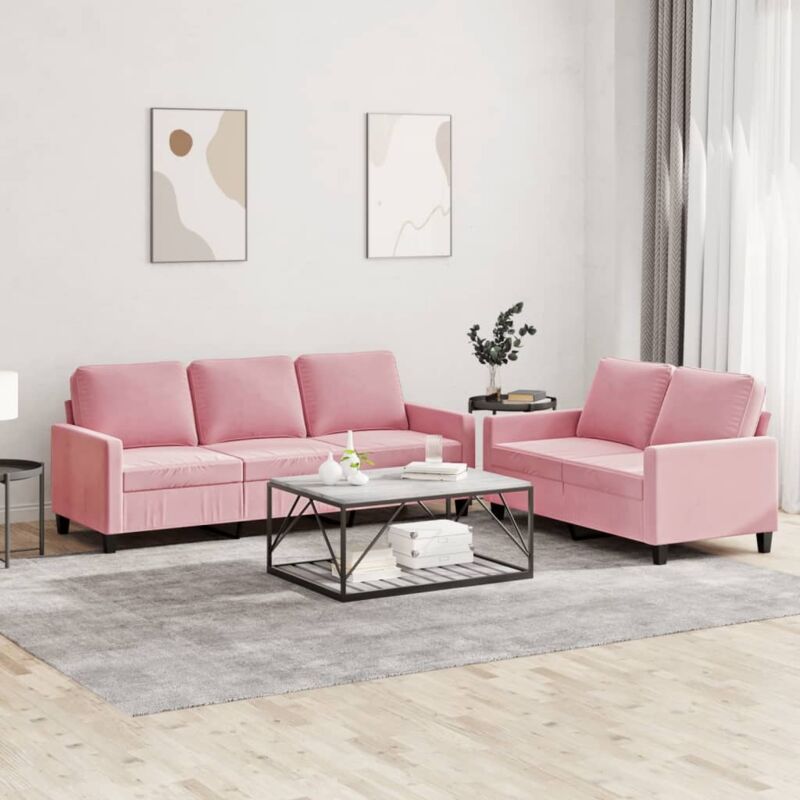 2-tlg. Sofagarnitur Mit Kissen Rosa Samt Vidaxl