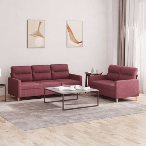 2-tlg. Sofagarnitur mit Kissen Weinrot Stoff vidaXL