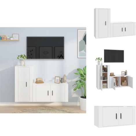 2-tlg. TV-Schrank-Set Weiß Holzwerkstoff - TV-Schrank - Holzwerkstoff Möbel - Wohnzimmer Dekoration - Wandmontage Regal - Fernsehtisch