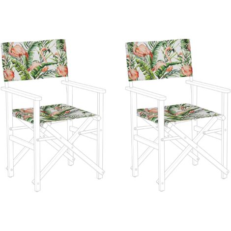 2 Toiles pour Transat avec Motif Flamant Vert Blanc et Rose en Polyester 52 x 45 cm Résistant aux Rayons UV et Pluie Idéal pour l'Extérieur Beliani