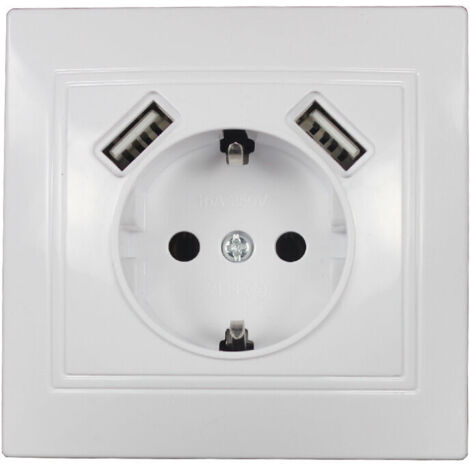 2 tomas USB integradas con conexión USB (máx.) Toma de pared System 55 con contacto de protección para smartphone MP3 blanco brillante 2A