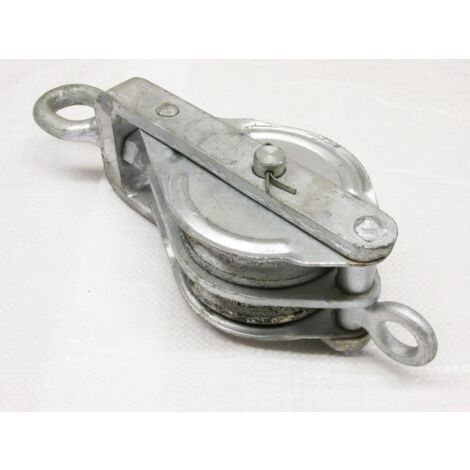 2 Ton 110MM Galvanised Double Sheave Block With Eye - 16MM Wire Rope Safety Lifting