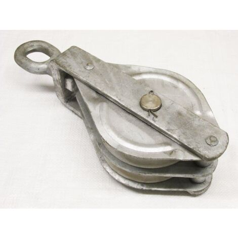 2 Ton 110MM Nylon Double Sheave Galvanised Block With Eye - 16MM Fibre Rope Safety Lifting