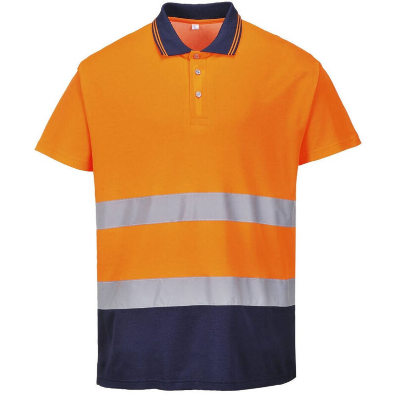 Image of Polo in cotone bicolore Portwest ad alta visibilità Arancione / Marina L