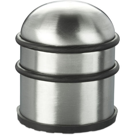 2 Topes Puerta, Puertas y Ventanas Pesadas, Acero Inoxidable y Goma, Alto y Redondo, Freno Suelo, 7cm Ø, Plateado