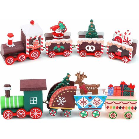 2 Train de Noël en Bois Mini Train de Noël en Bois Ornements miniatures en bois de Noël train en bois enfant Train Noël Décorations