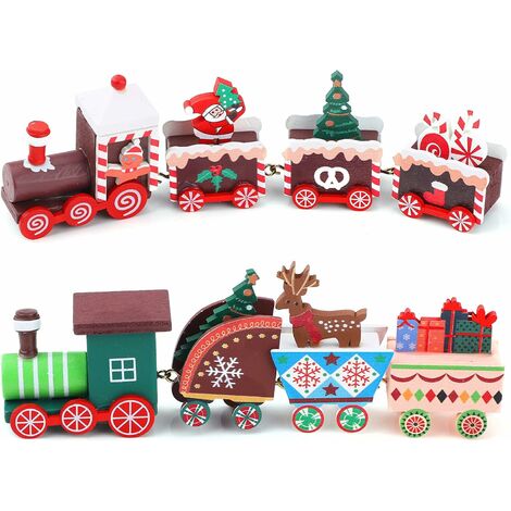2 Train de Noël en Bois Mini Train de Noël en Bois Ornements miniatures en bois de Noël train en bois enfant Train Noël Décorations pour Décorations d'arbre de Noël intérieure Cadeaux de maternelle